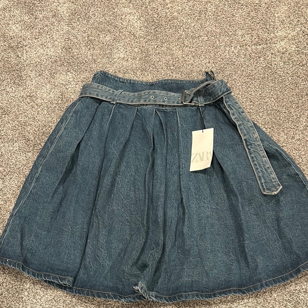Zara Blue Denim Skirt with Belt